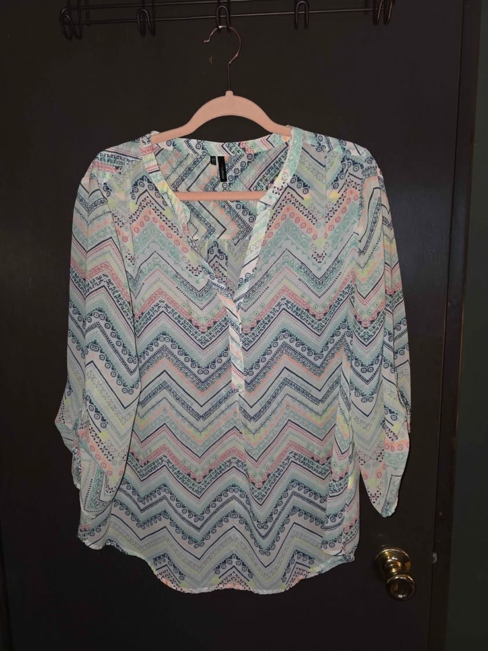 Maurices Pastel Chevron V-Neck Blouse